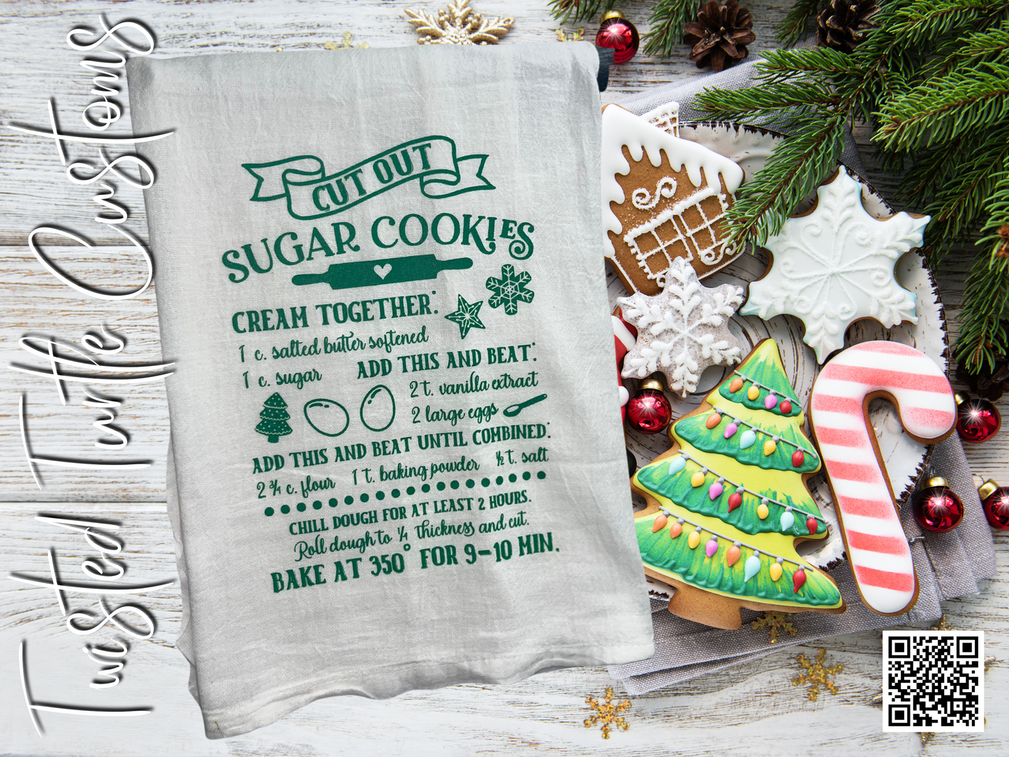 Christmas Cut Out Sugar Cookie Recipe Thanksgiving/Christmas Holiday Tea Towel