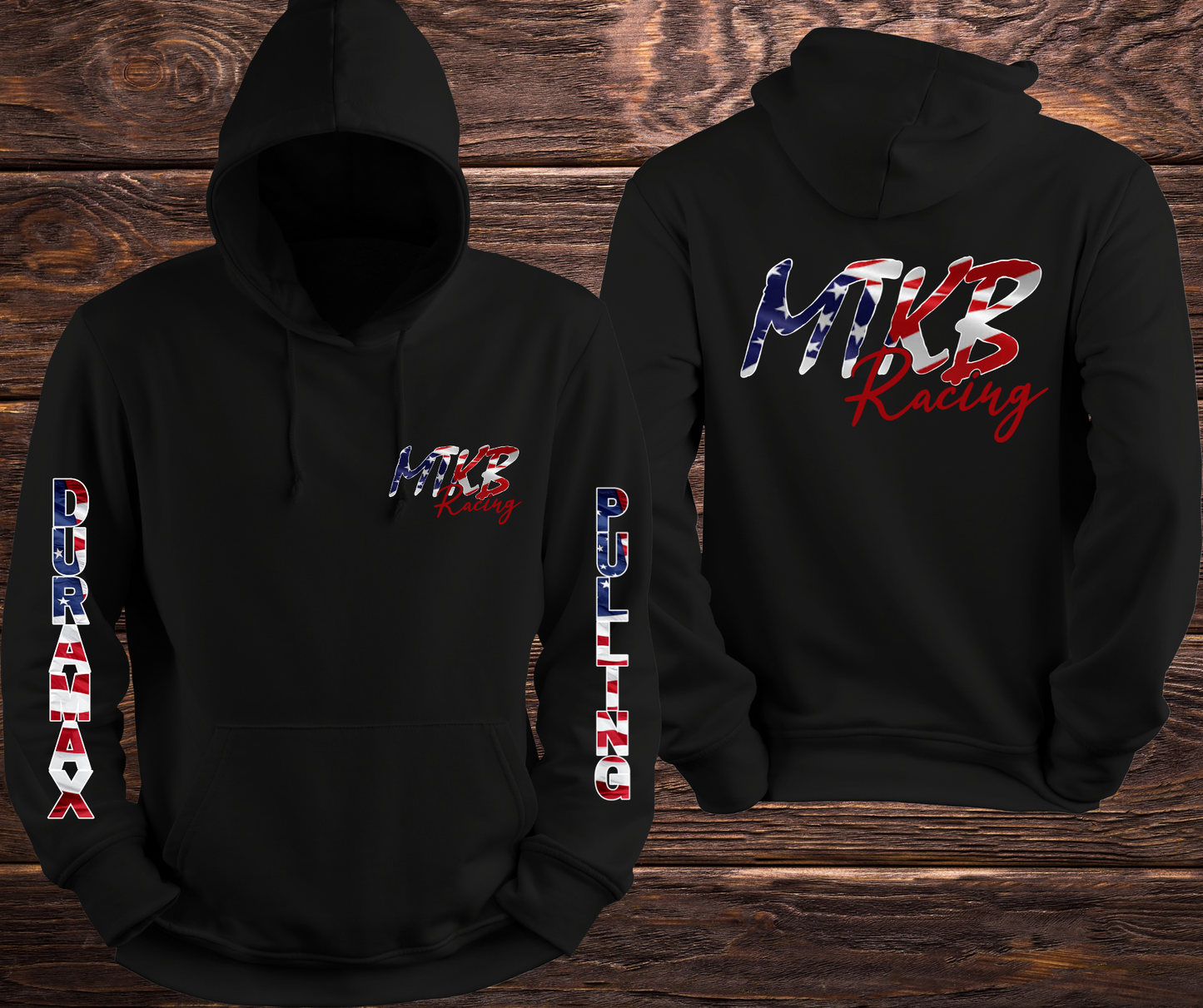 MTKB American Flag Logo Hoodie with Duramax Pulling Sleeves