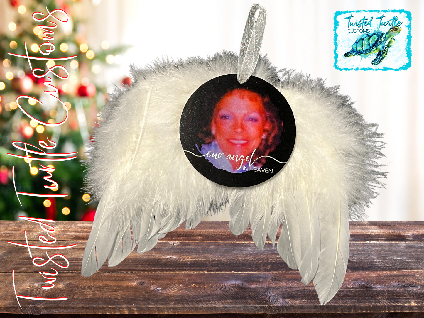 Custom Angel in Heaven White Feather Wings Personalized Memorial Christmas Ornament