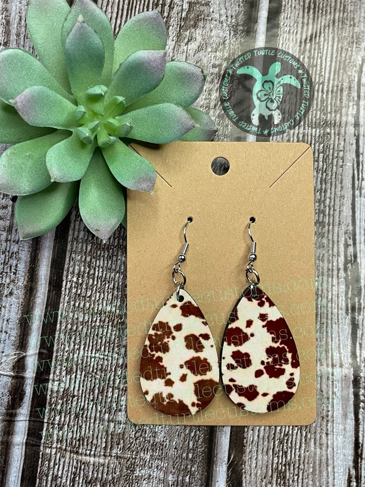 Brown Cow Print Teardrop Earrings