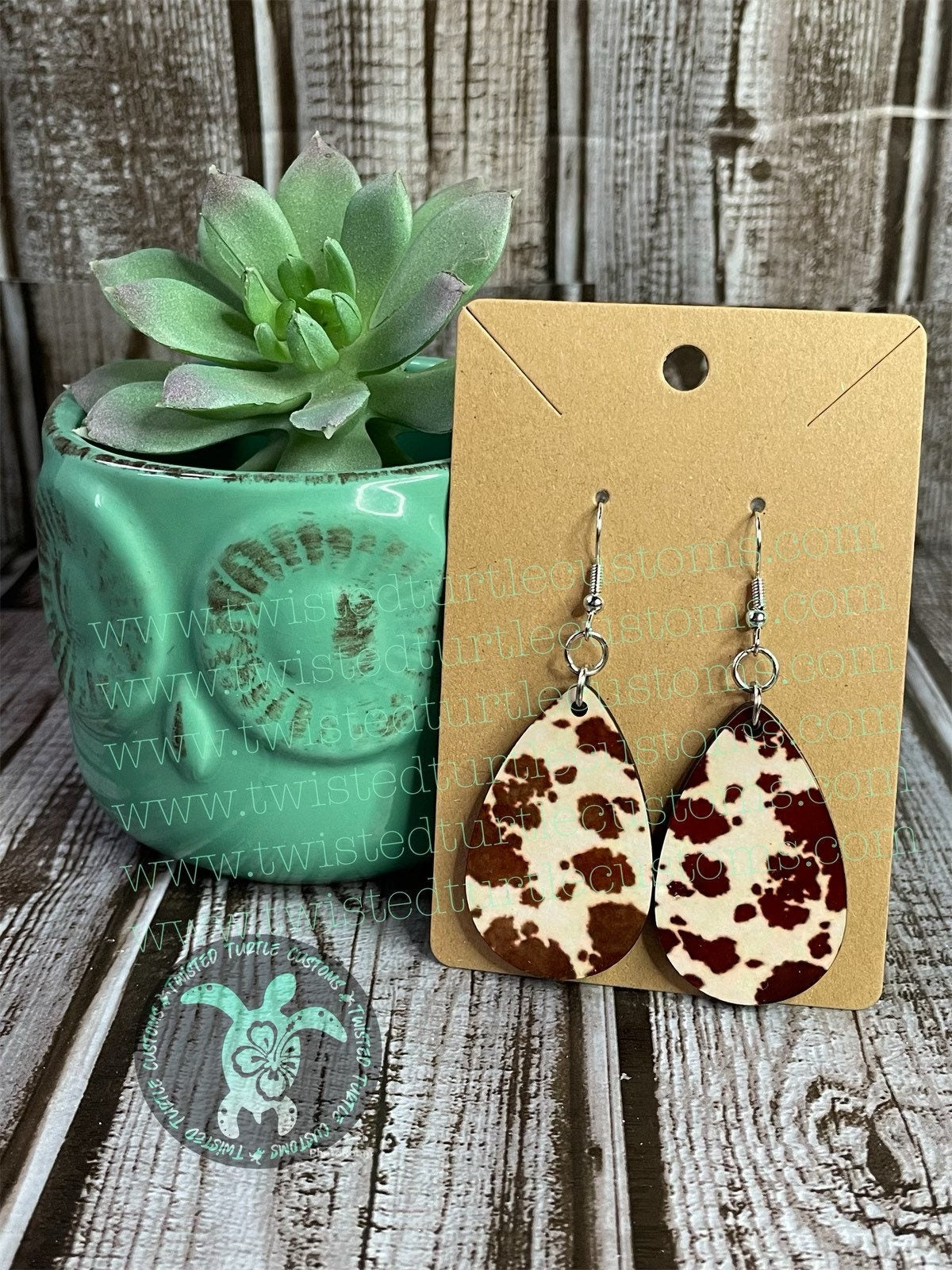 Brown Cow Print Teardrop Earrings