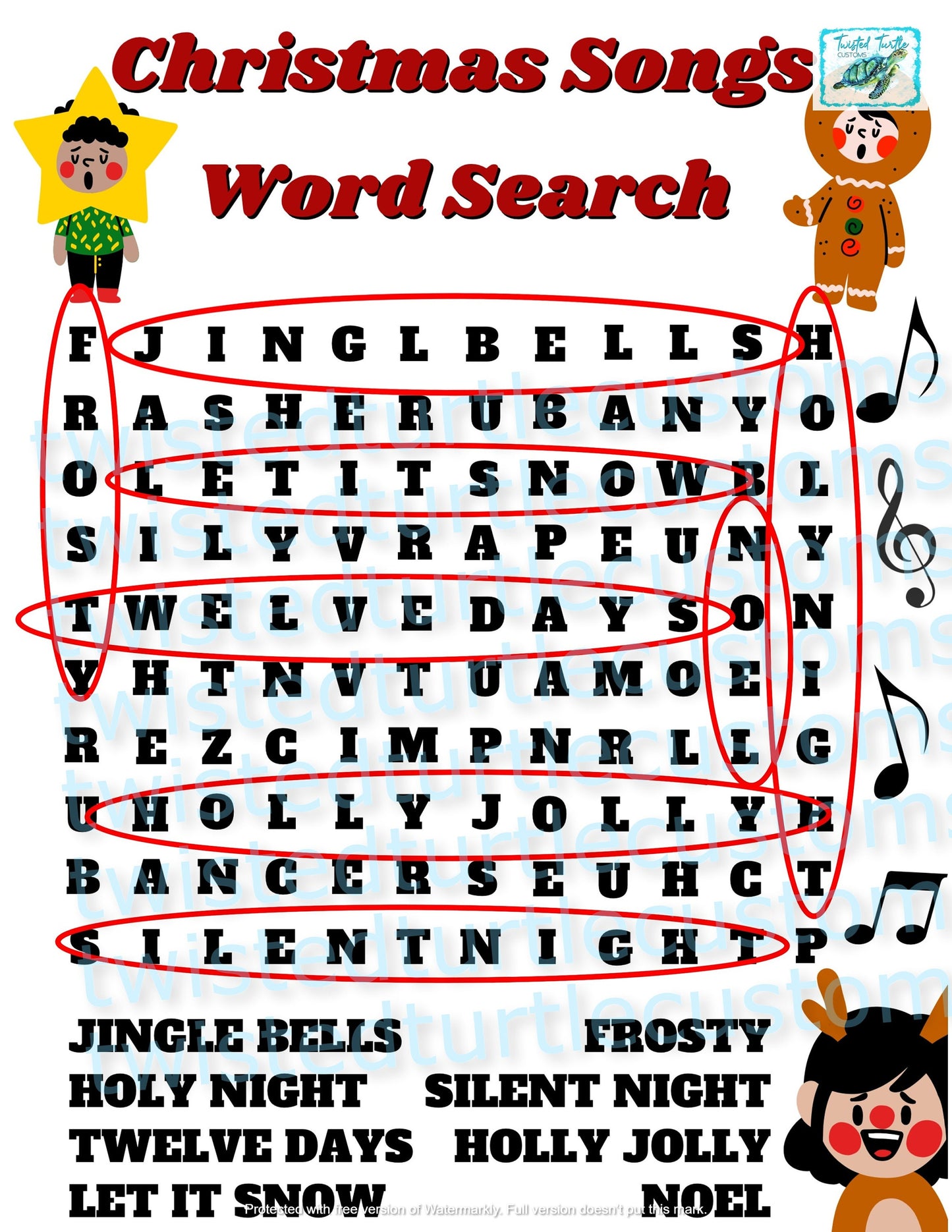 Christmas Songs Word Search Puzzle *DIGITAL DOWNLOAD ONLY*