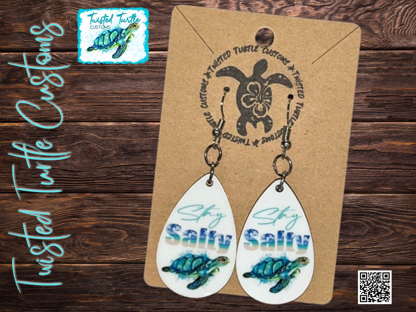 Sea Turtle Stay Salty Teardrop Earrings-White
