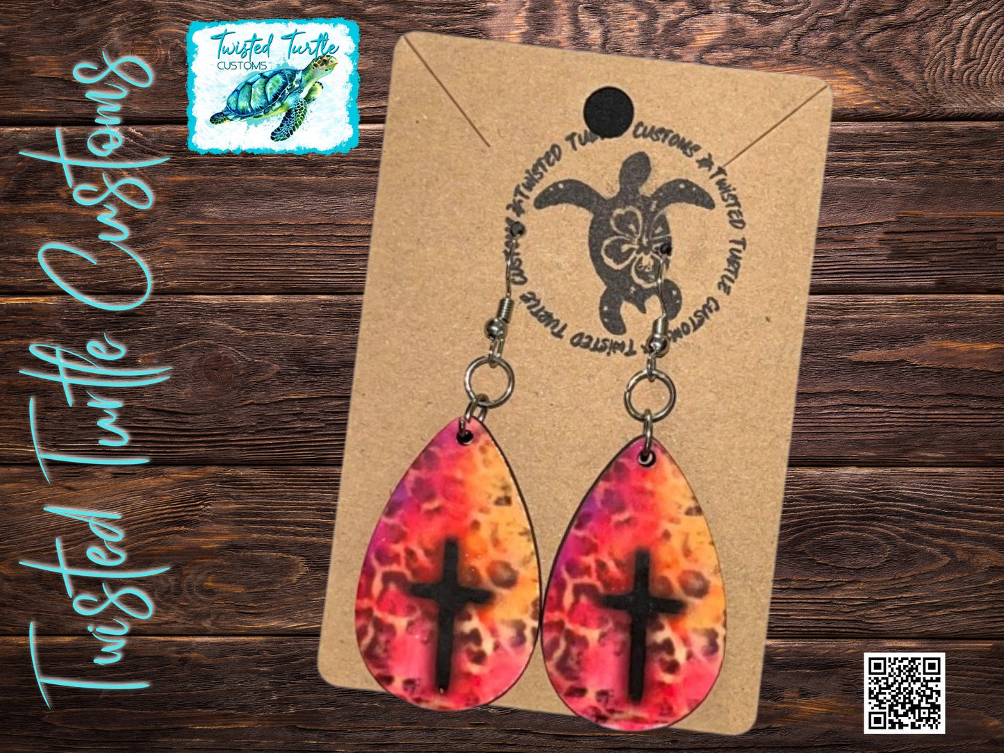 Teardrop Neon Cheetah Print Cross Earrings