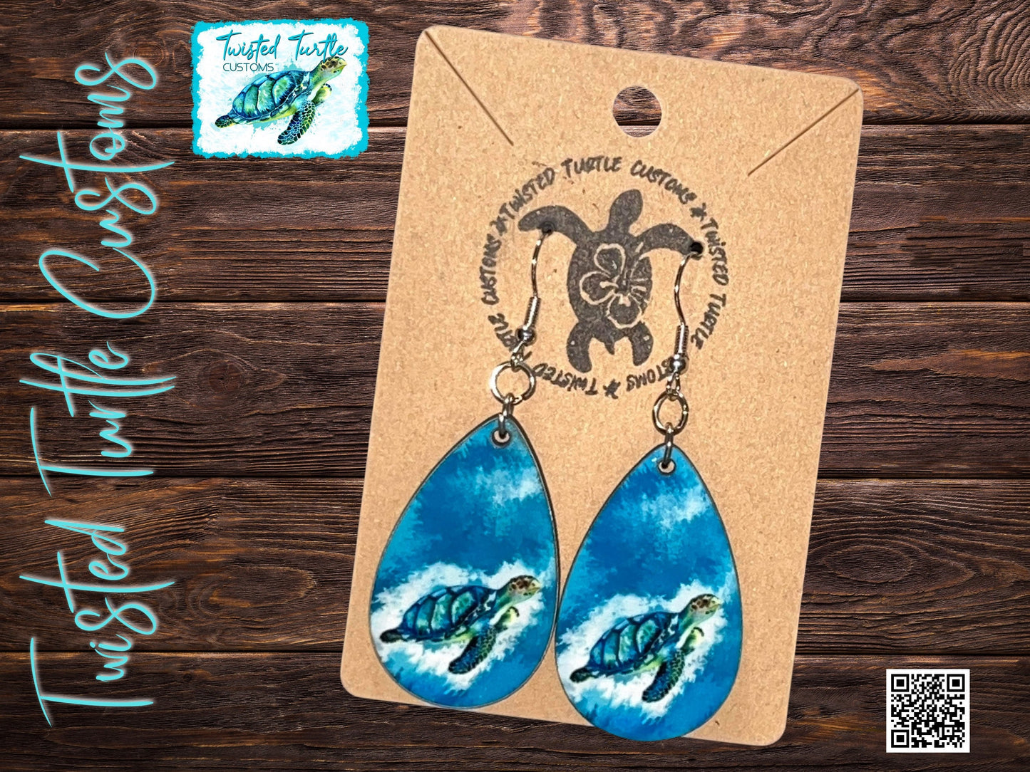 Sea Turtle Watercolor Teardrop Earrings