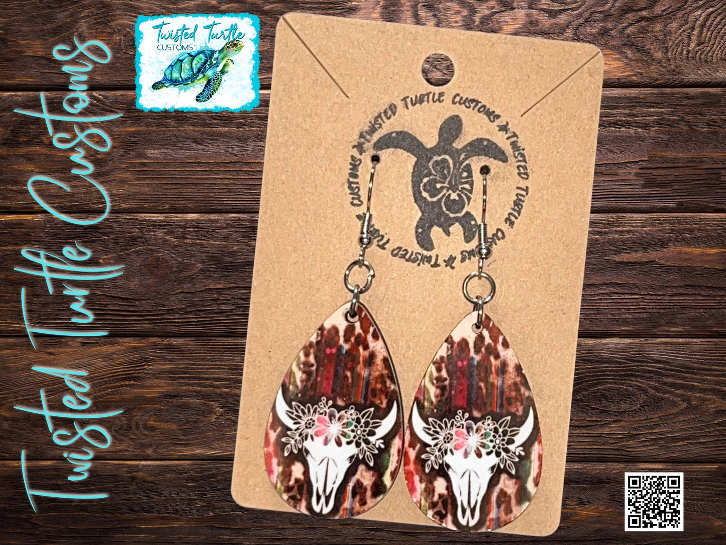 Teardrop Flowered Skull Western Earrings