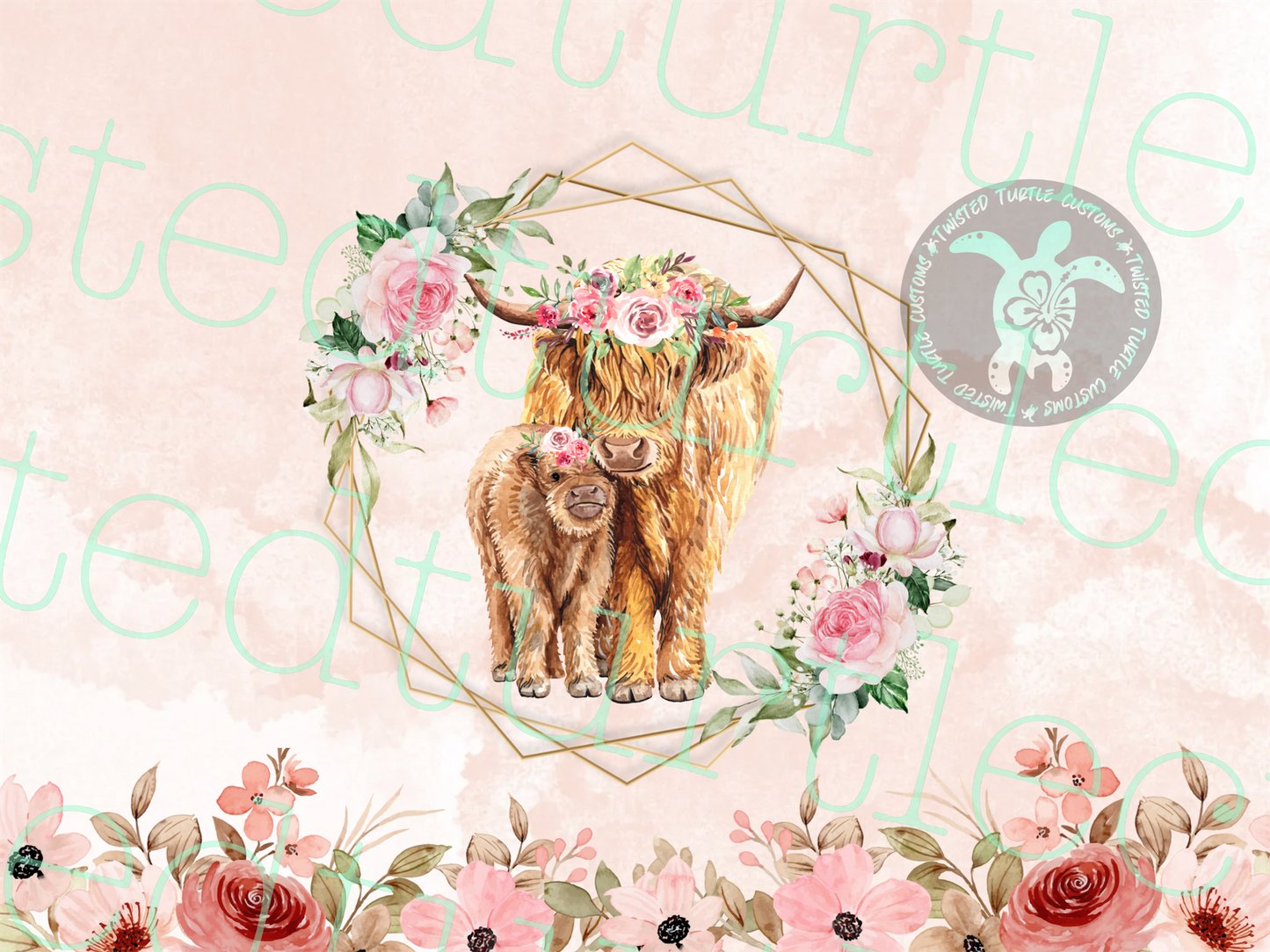 Mama Highland with Baby 20oz Tumbler with Floral Watercolor Back drop