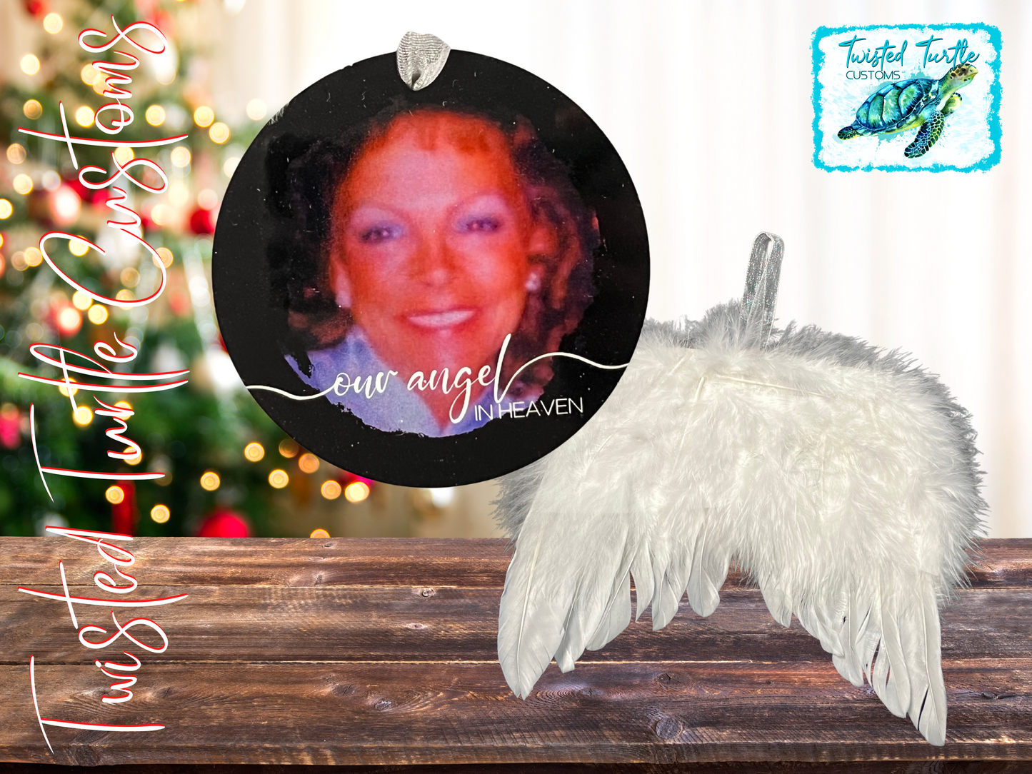 Angel in Heaven White Feather Wings Personalized Memorial Christmas Ornament