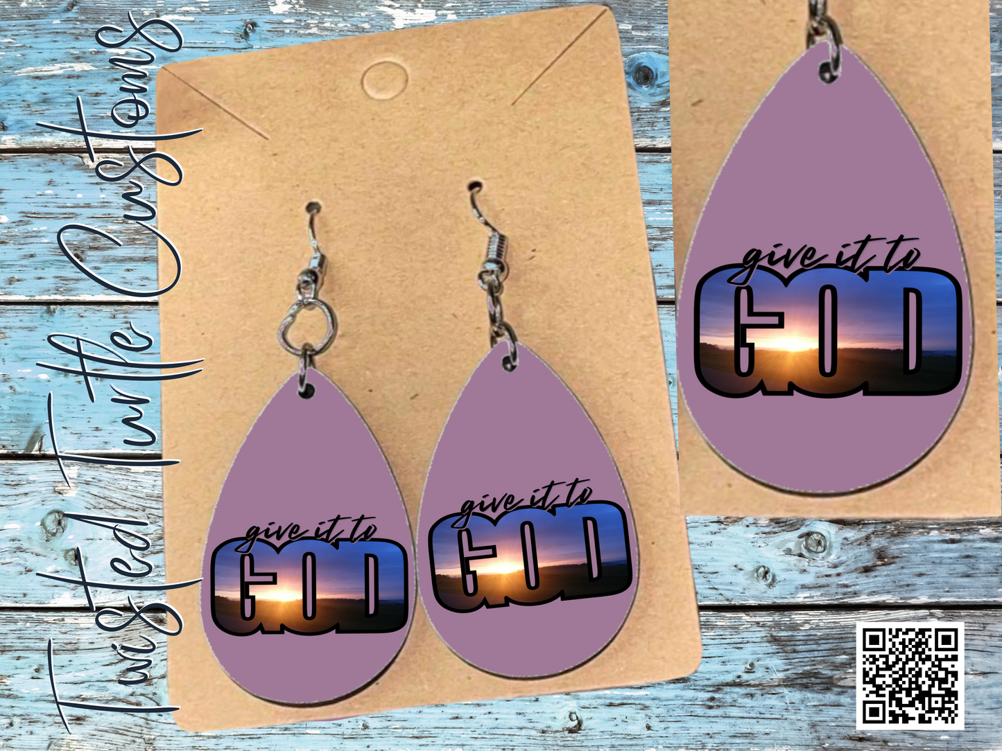 Lavender Give it to God Sunrise Photograph Teardrop Earrings