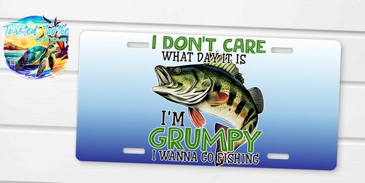 Grumpy Bass Want to Go Fishing License Plate