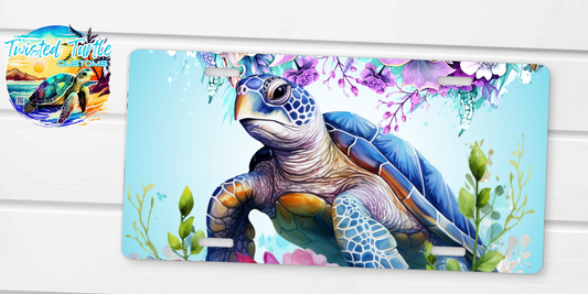 Watercolor Sea Turtle Floral License Plate