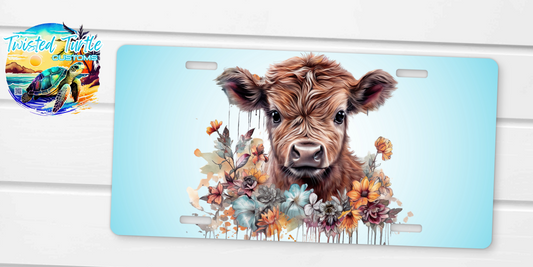 Baby Highland Flowers and Watercolor License Plate