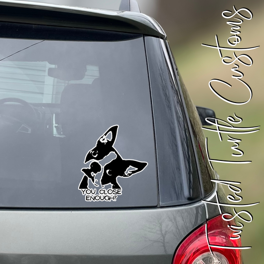 Boston Terrier Head Tilt Are you Close Enough Black and White Vinyl Decal