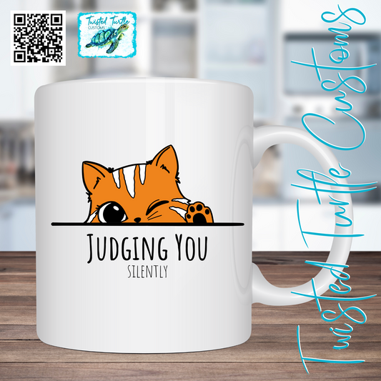 Funny Orange Tabby Cat Judging You Silently Coffee Mug Humor