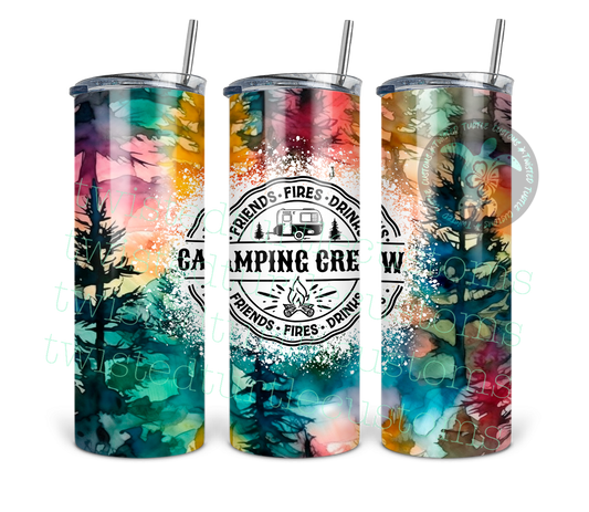 Camping Season Drinks Friends and Bonfires watercolor woods tie dye look 20oz Tumbler