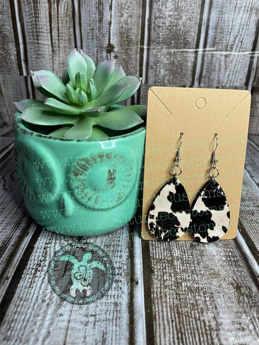 Black Cow Print Teardrop Earrings