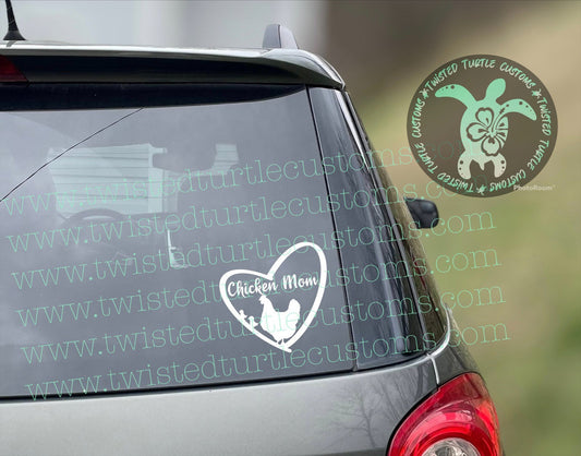 Chicken Mom Heart Hen and Chicks White Vinyl Decal