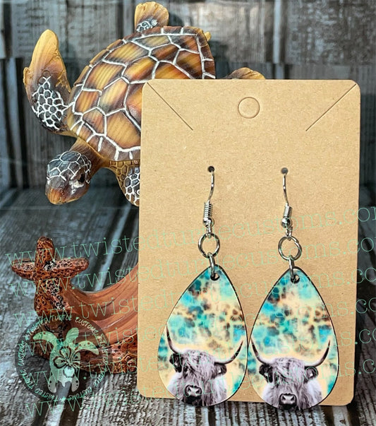 Teardrop Highland Cow Earrings