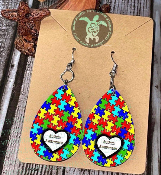 Autism Awareness Love Puzzle Teardrop Earrings