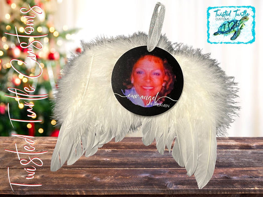 Our Angel in Heaven Customized Photo Memorial Feather Wings Christmas Ornament