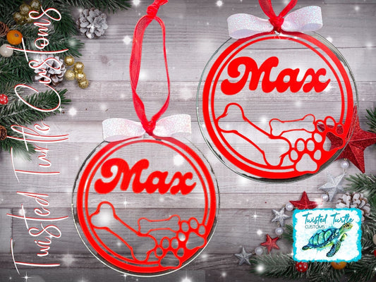 Personalized Doggy/Puppy Name Paws & Bones Acrylic Christmas Ornament