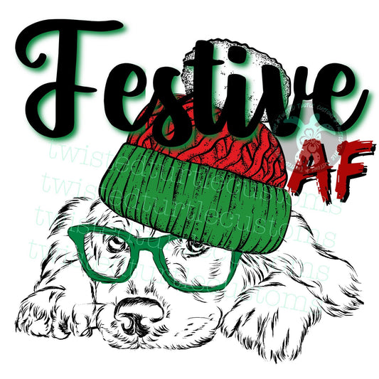 Festive AF Christmas Dog/Puppy in Knit Hat and Glasses *DIGITAL DOWNLOAD Only*