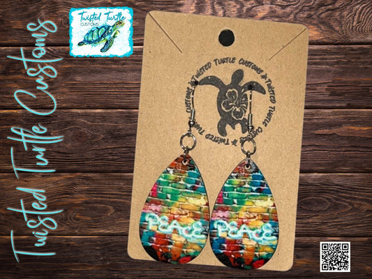 Peace Graffiti Brick Wall Teardrop Earrings